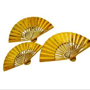 Set of 3 solid brass decorative fan wall plaques